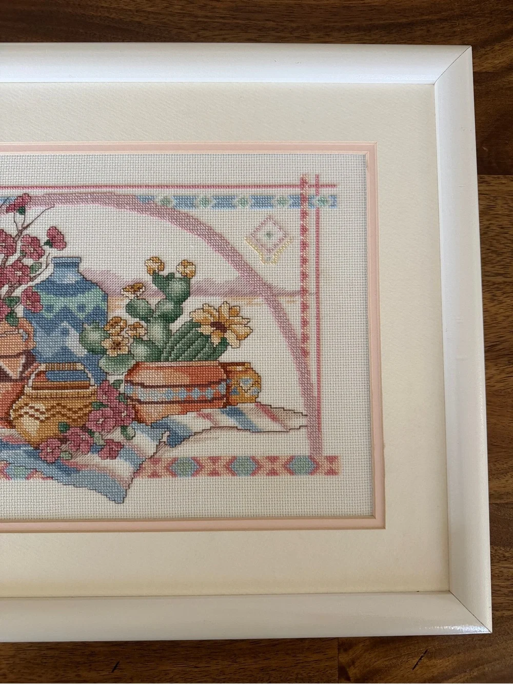 Framed Cross-Stitch Still Life with Vases and Flowers - Multicolor